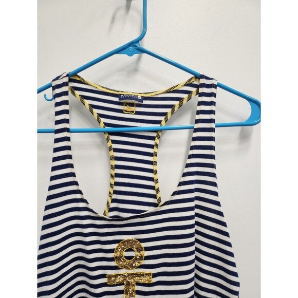 Sperry Womens Swimsuit Cover Up Tank Small Navy White Striped Anchor Racerback - Picture 5 of 6